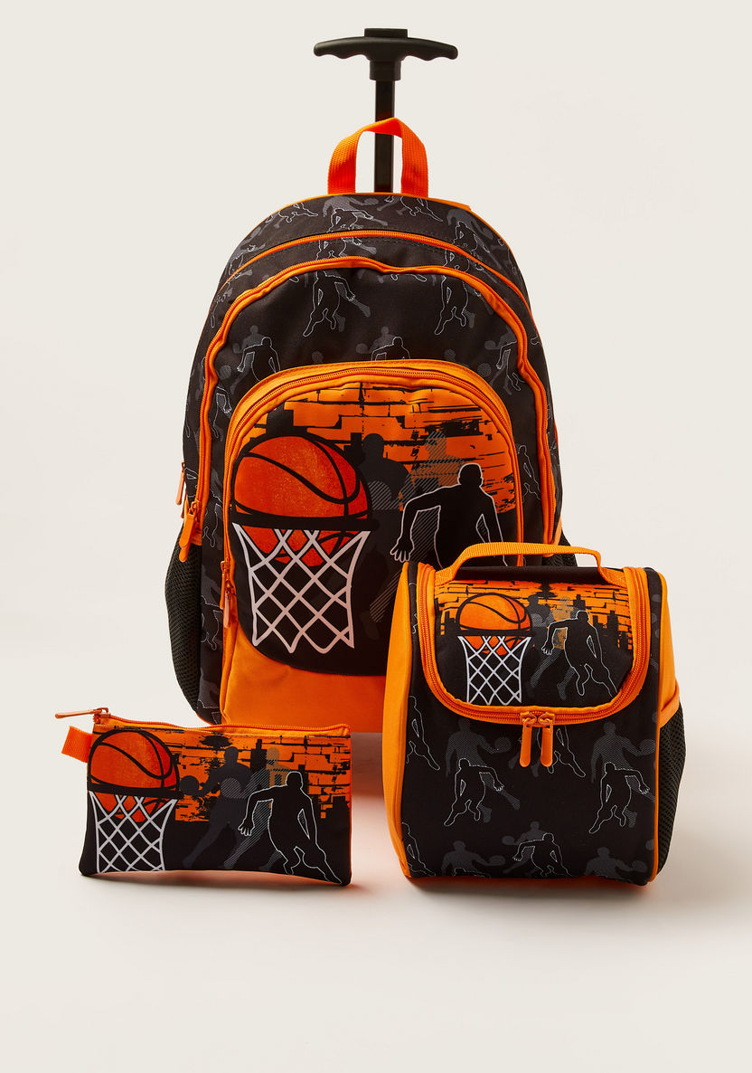 Juniors Basketball Print Trolley Backpack with Lunch Bag and Pencil Pouch - 18 inches-School Sets-image-0