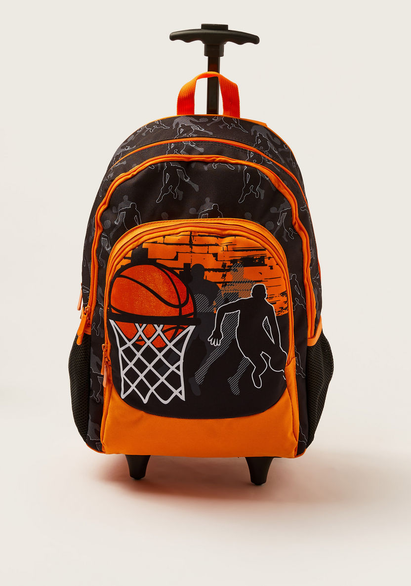 Juniors Basketball Print Trolley Backpack with Lunch Bag and Pencil Pouch - 18 inches-School Sets-image-1