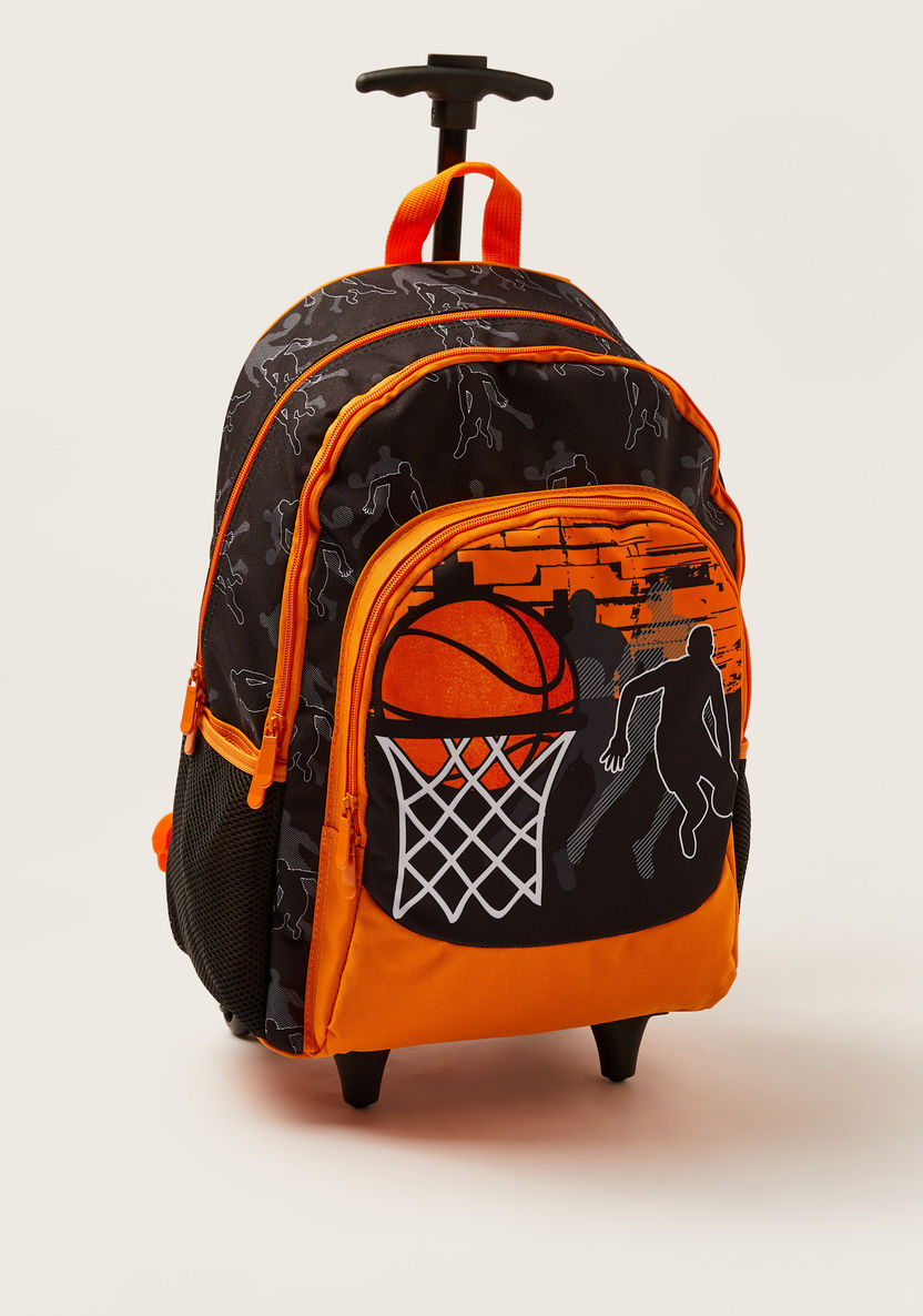 Juniors Basketball Print Trolley Backpack with Lunch Bag and Pencil Pouch - 18 inches-School Sets-image-2