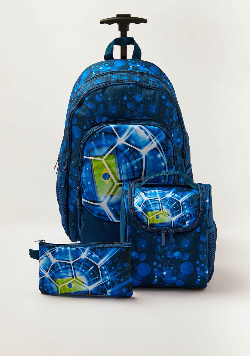 Juniors Football Print Trolley Backpack with Lunch Bag and Pencil Pouch - 18 inches-School Sets-image-0