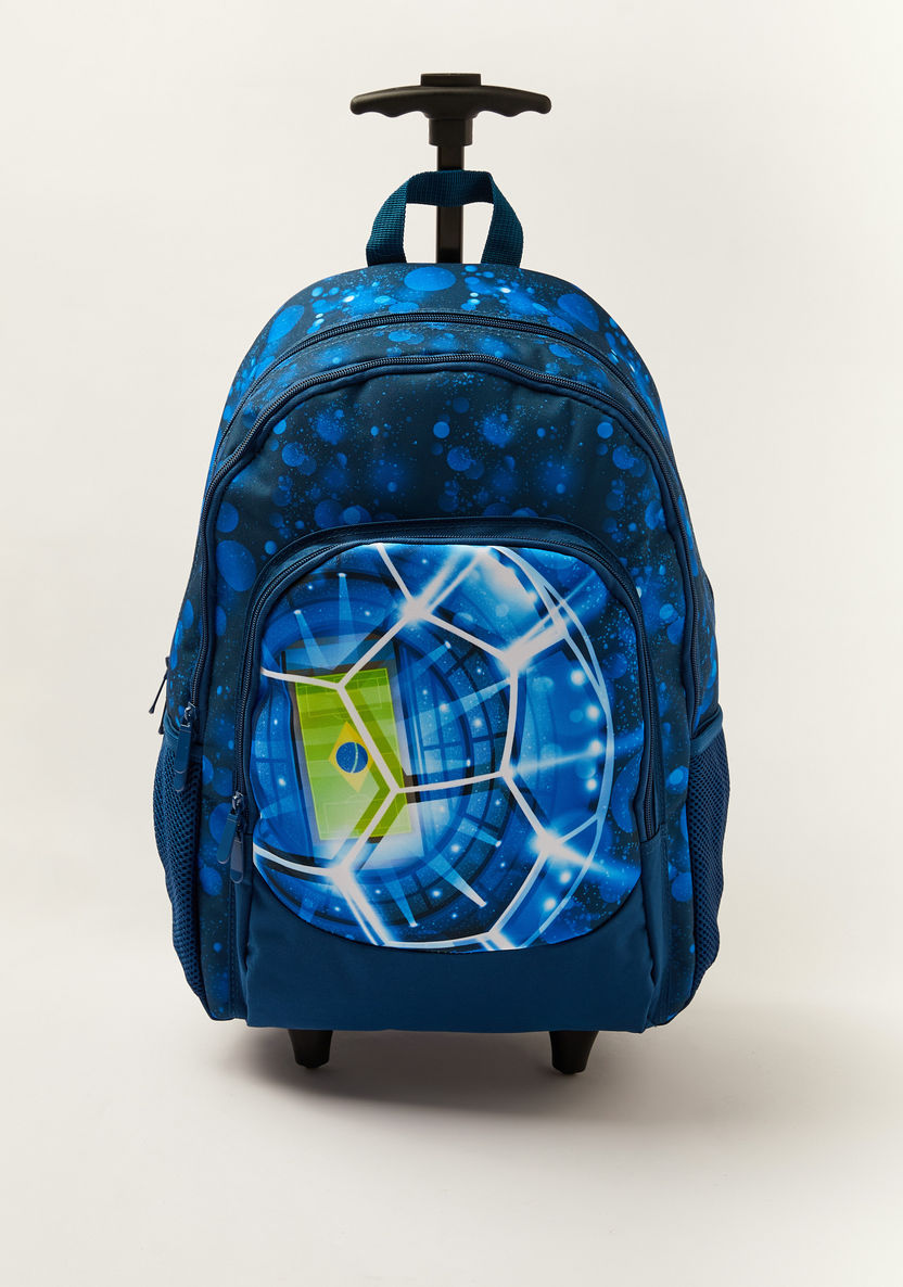 Juniors Football Print Trolley Backpack with Lunch Bag and Pencil Pouch - 18 inches-School Sets-image-1
