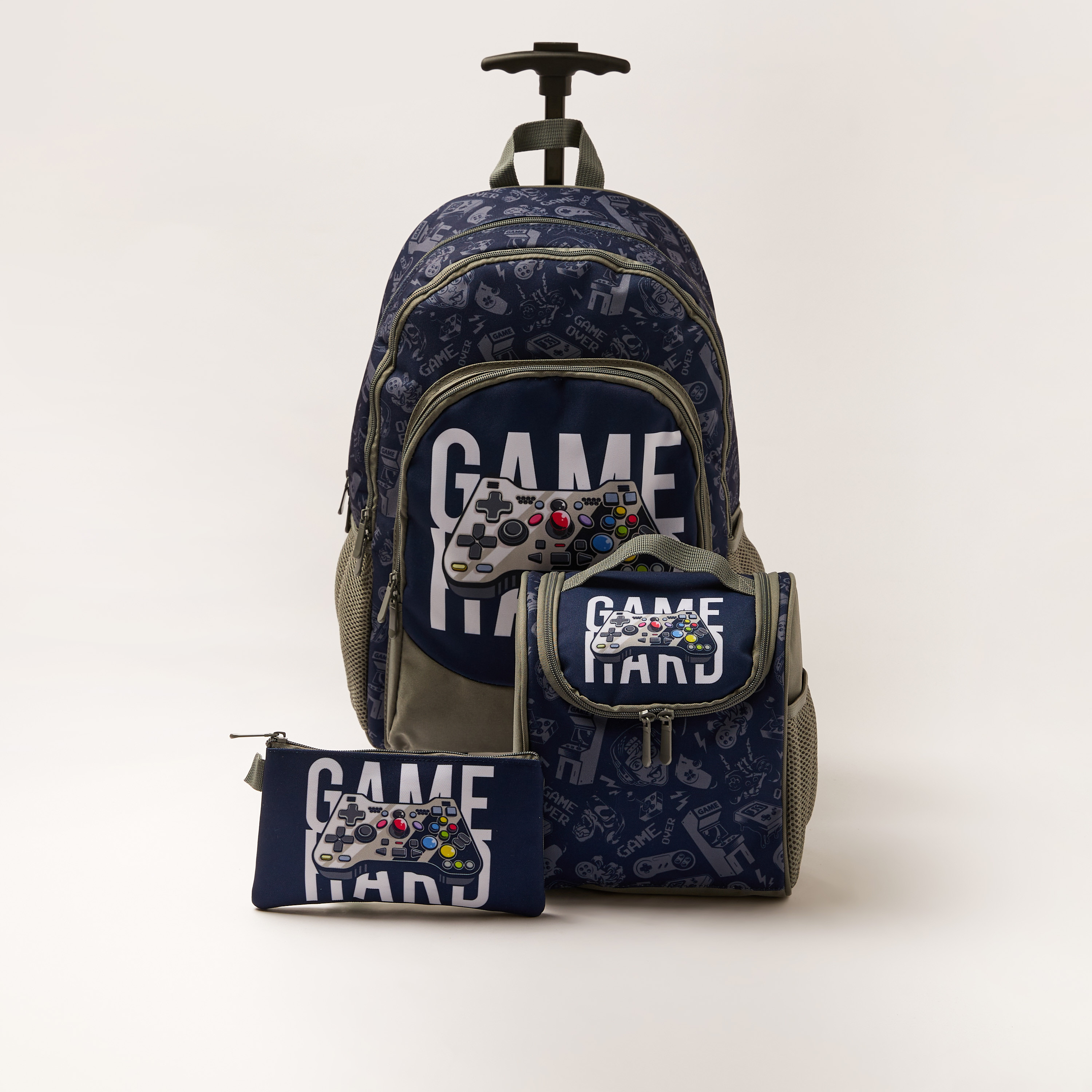 Juniors Game Print Trolley Backpack with Lunch Bag and Pencil Pouch - 18 inches-school-bagsandbackpacks-trolleybags-image-1