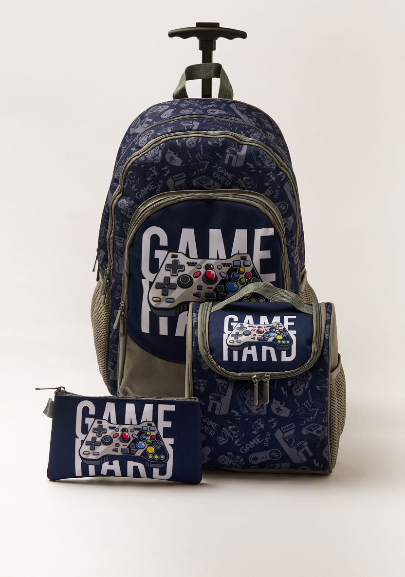 Juniors Game Print Trolley Backpack with Lunch Bag and Pencil Pouch - 18 inches-School Sets-image-0