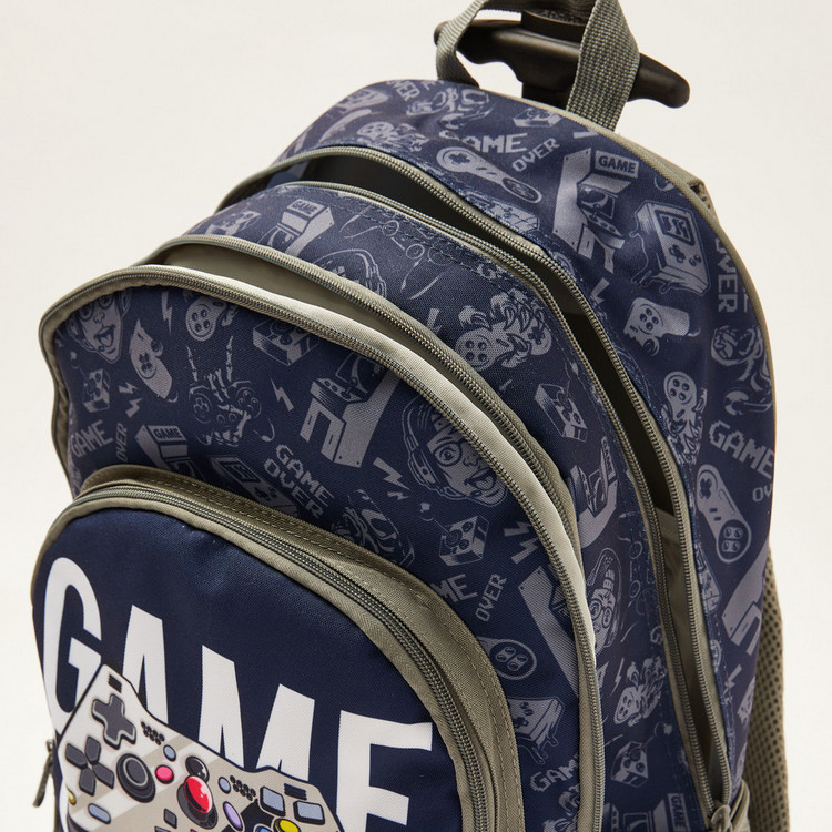 Juniors Game Print Trolley Backpack with Lunch Bag and Pencil Pouch - 18 inches
