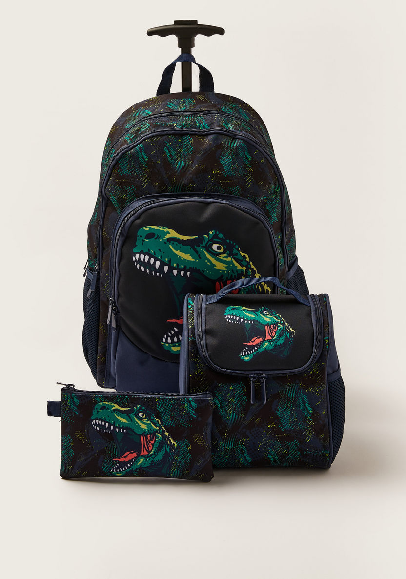 Juniors Dinosaur Print Trolley Backpack with Lunch Bag and Pencil Pouch - 18 inches-School Sets-image-0