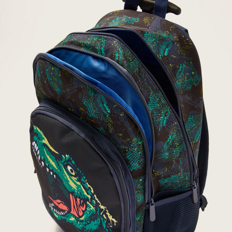 Juniors Dinosaur Print Trolley Backpack with Lunch Bag and Pencil Pouch - 18 inches