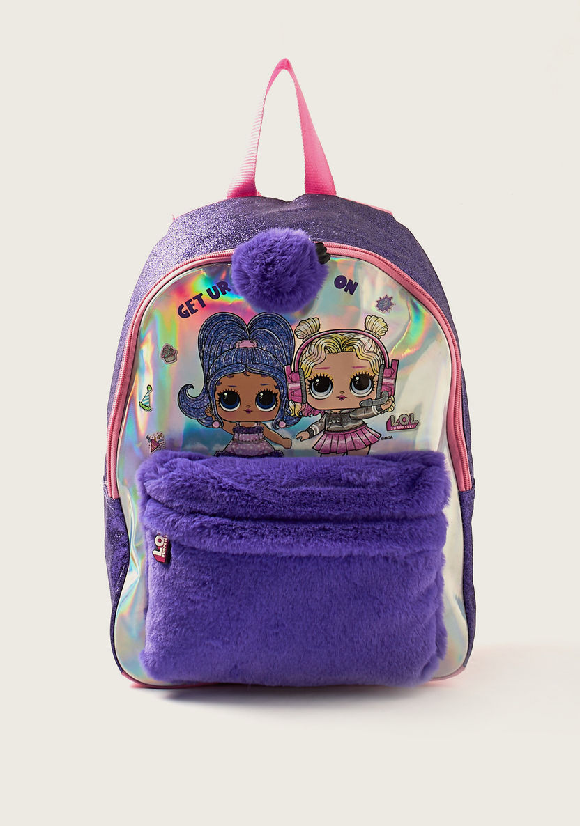 L.O.L. Surprise! Printed 16-inch Backpack with Faux Fur Detail-Backpacks-image-0