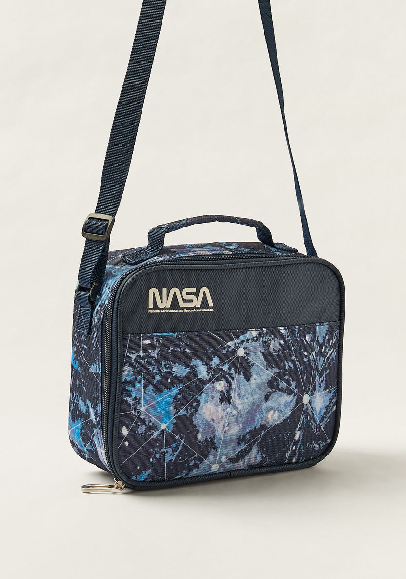 NASA Galaxy Print Lunch Bag with Adjustable Strap and Zip Closure-Lunch Bags-image-1