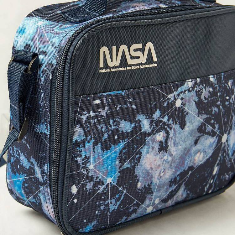 NASA Galaxy Print Lunch Bag with Adjustable Strap and Zip Closure