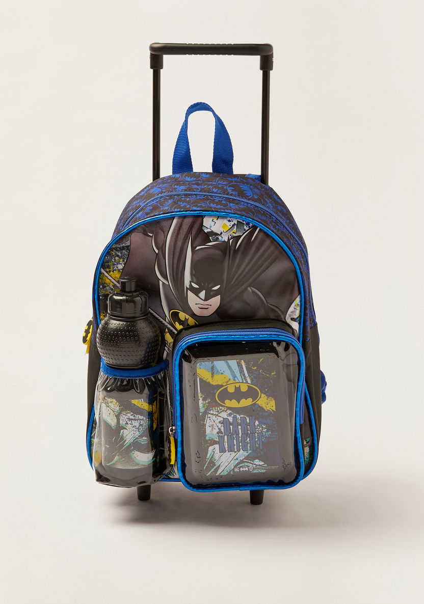 Simba Batman Print 14-inch Trolley Backpack with Lunch Box and Water Bottle-School Sets-image-0