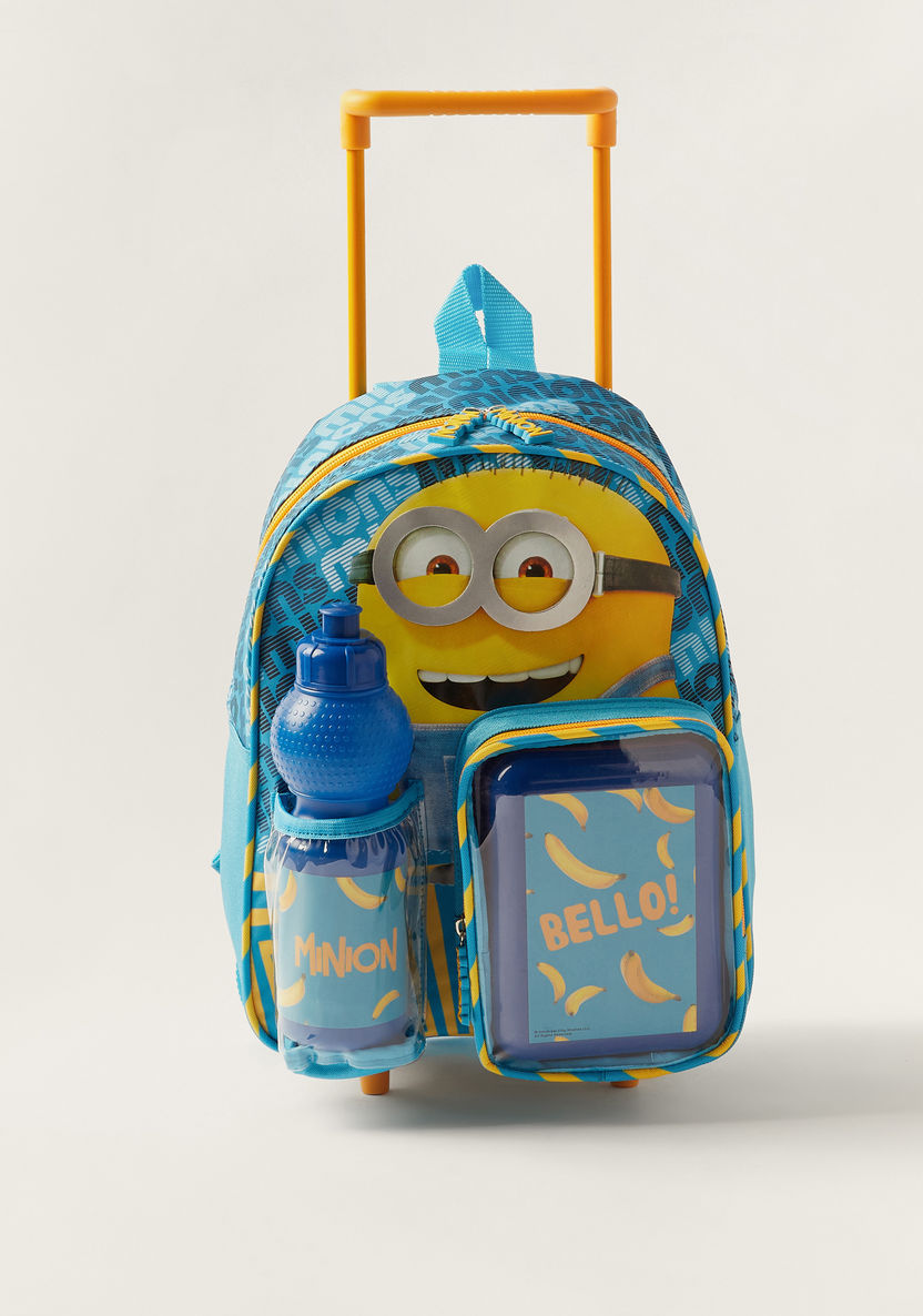 Simba Minion Print Trolley Backpack with Lunch Box and Water Bottle - 14 inches-School Sets-image-0