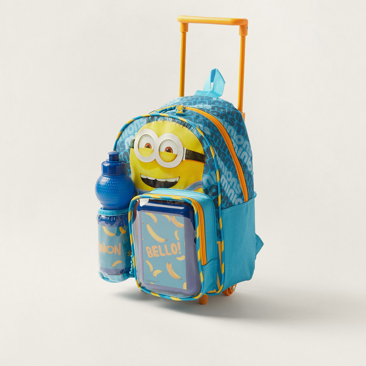 Simba Minion Print Trolley Backpack with Lunch Box and Water Bottle - 14 inches