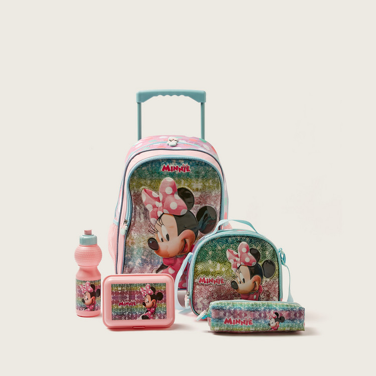 Simba Minnie Mouse Glitter Print 5-Piece Trolley Backpack Set