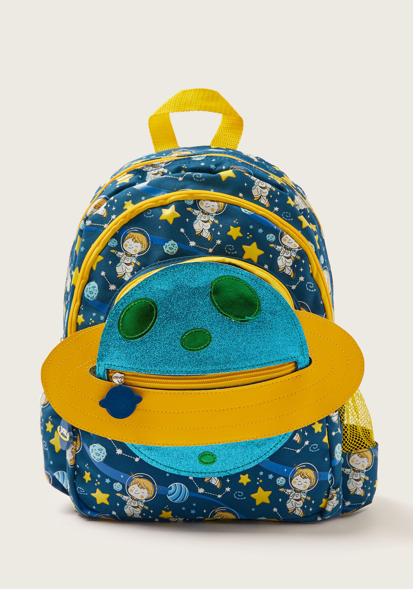 Juniors Printed Backpack with Glitter Textured Applique Detail - 16 inches-Backpacks-image-0