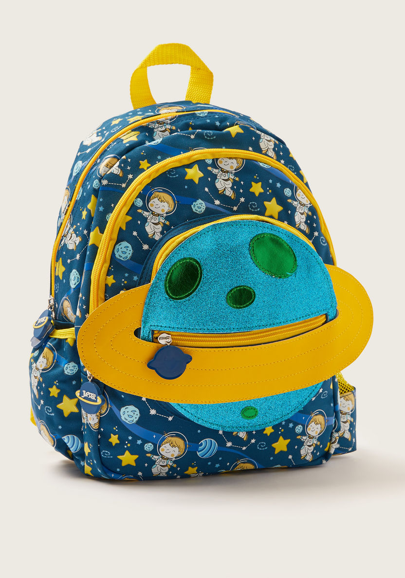 Juniors Printed Backpack with Glitter Textured Applique Detail - 16 inches-Backpacks-image-1