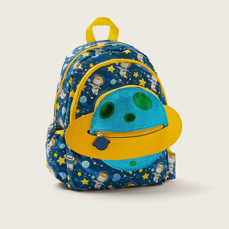 Juniors Printed Backpack with Glitter Textured Applique Detail - 16 inches