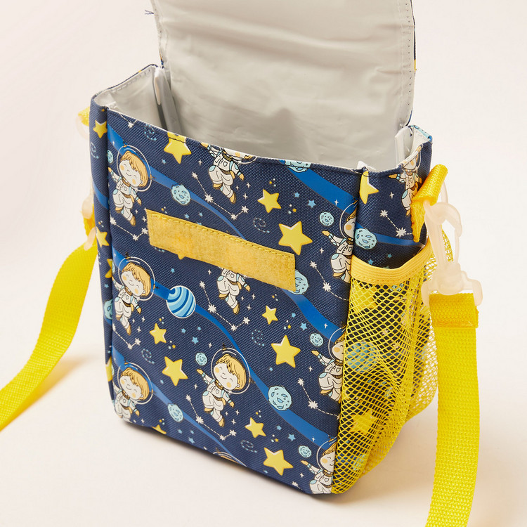 Juniors Printed Lunch Bag with Detachable Strap and Flap Closure