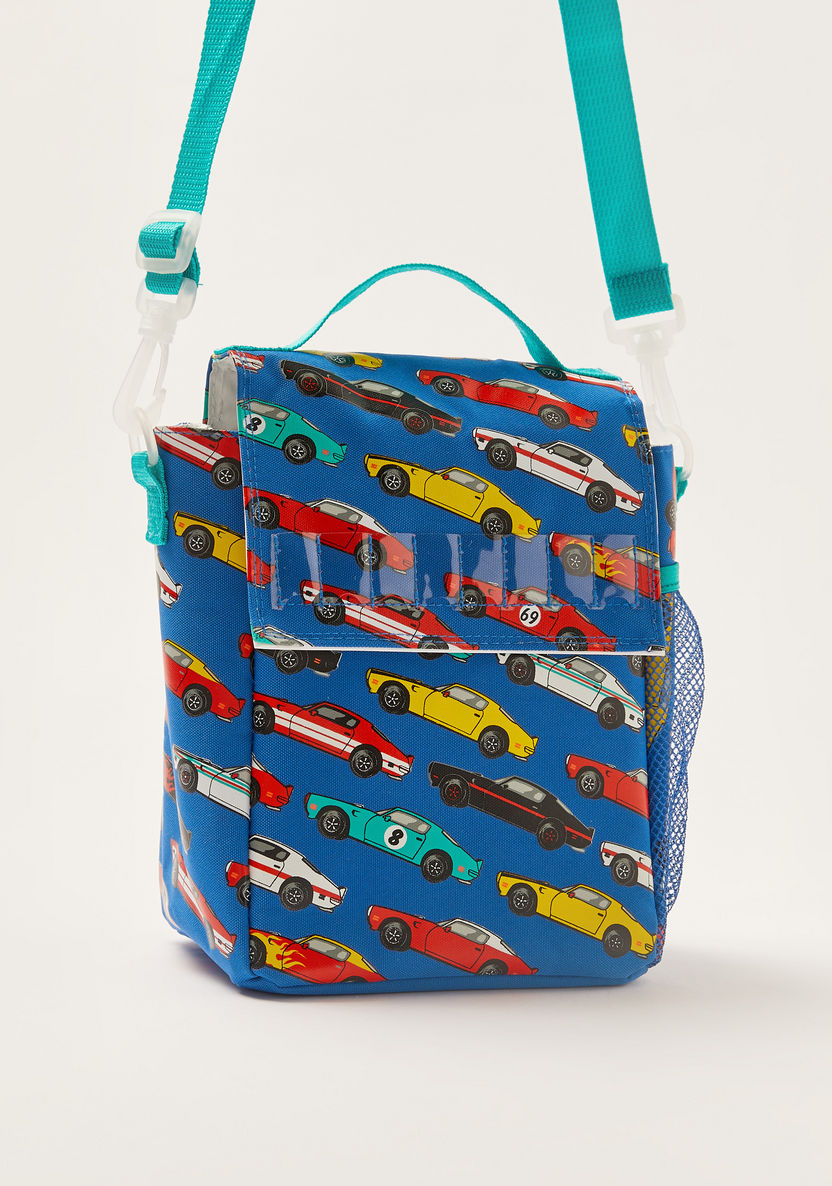 Juniors Car Print Lunch Bag with Detachable Strap and Flap Closure-Lunch Bags-image-1