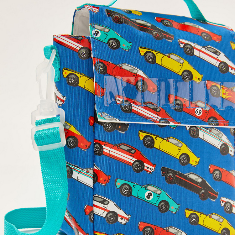 Juniors Car Print Lunch Bag with Detachable Strap and Flap Closure