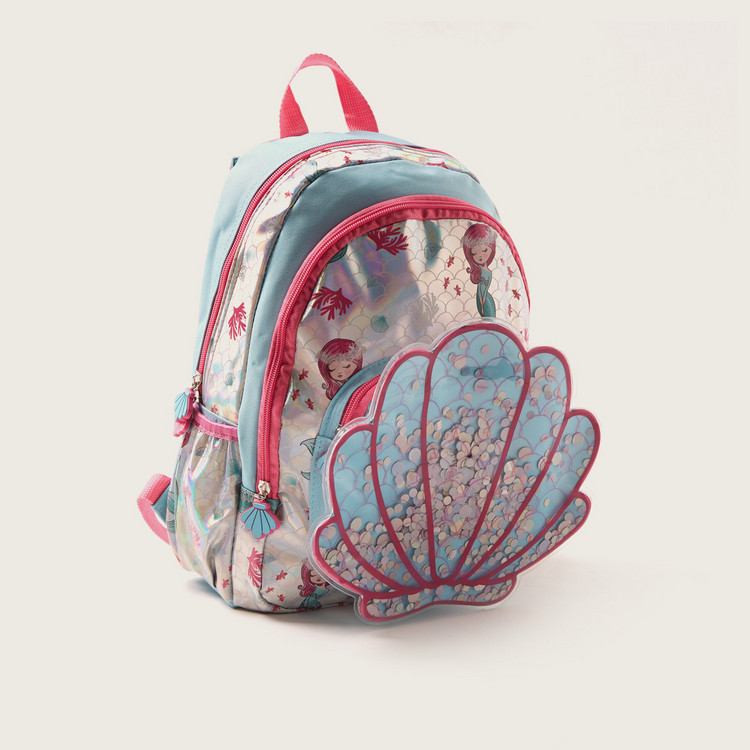 Juniors Mermaid Print Backpack with Adjustable Shoulder Straps - 16 inches