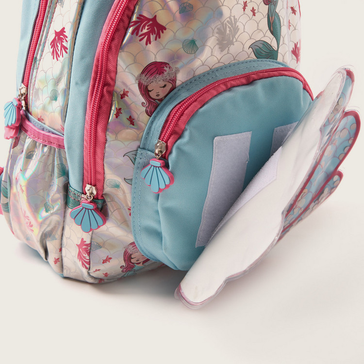 Juniors Mermaid Print Backpack with Adjustable Shoulder Straps - 16 inches