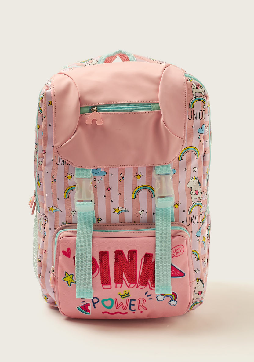 Juniors Unicorn Print Backpack - 16 inches-Backpacks-image-0
