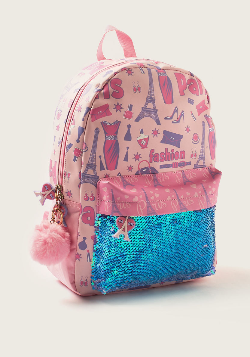 Juniors Sequin Detail 20-inch Backpack with Zip Closure and Keychain-Backpacks-image-1