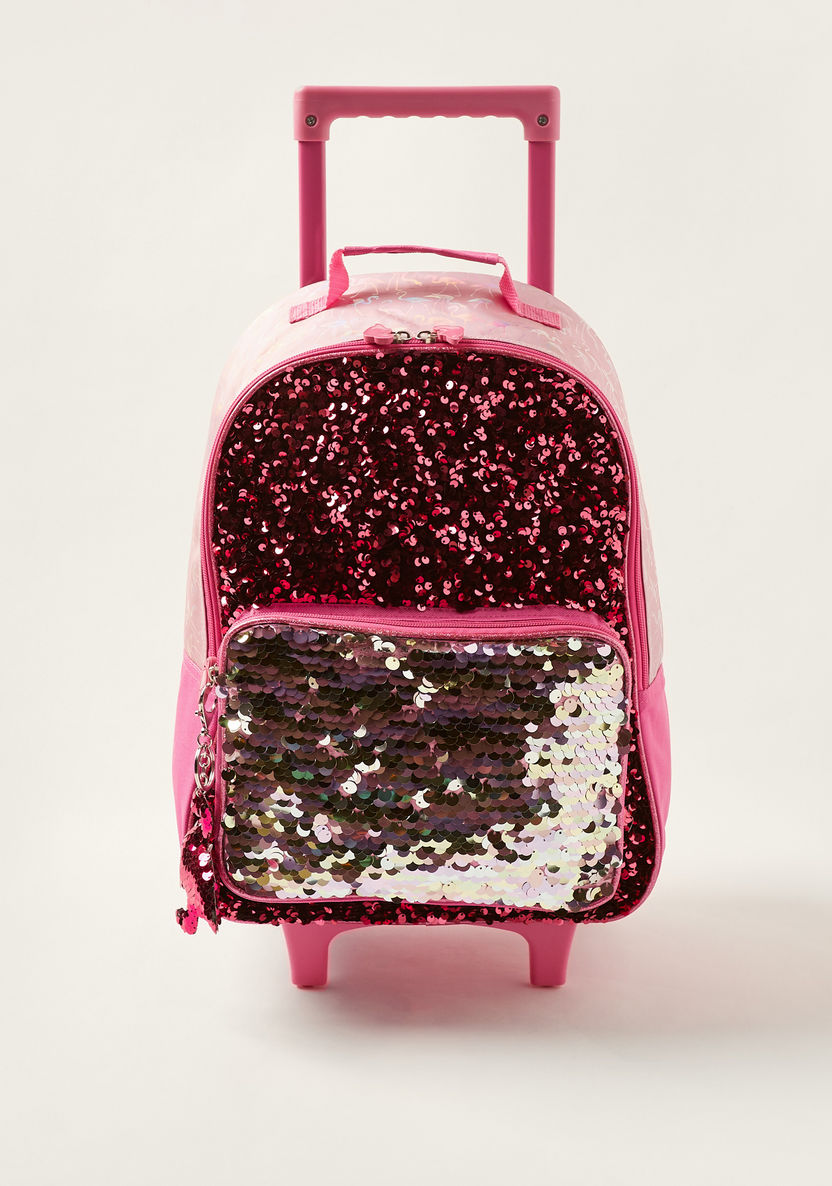 Juniors Sequin Detail 16-inch Trolley Backpack with Flamingo Keychain-Trolleys-image-0