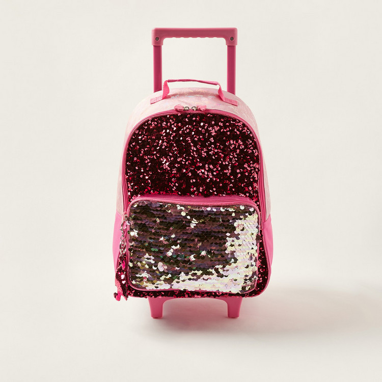 Juniors Sequin Detail 16-inch Trolley Backpack with Flamingo Keychain