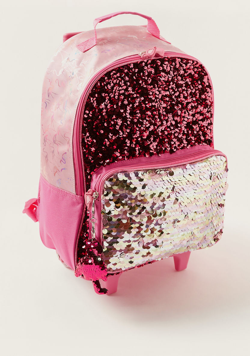 Juniors Sequin Detail 16-inch Trolley Backpack with Flamingo Keychain-Trolleys-image-1