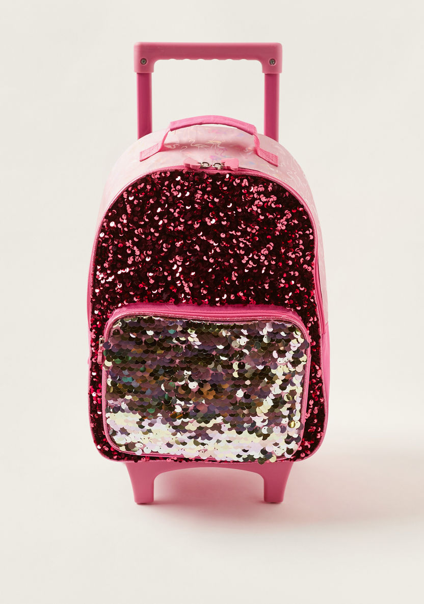 Juniors Sequin Detail 14-inch Trolley Backpack with Flamingo Zip Pulls-Trolleys-image-0