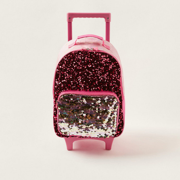 Juniors Sequin Detail 14-inch Trolley Backpack with Flamingo Zip Pulls
