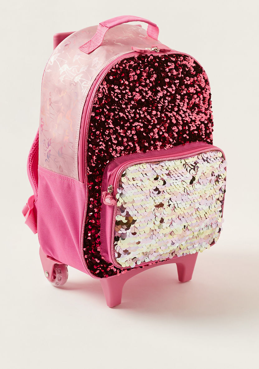 Juniors Sequin Detail 14-inch Trolley Backpack with Flamingo Zip Pulls-Trolleys-image-1