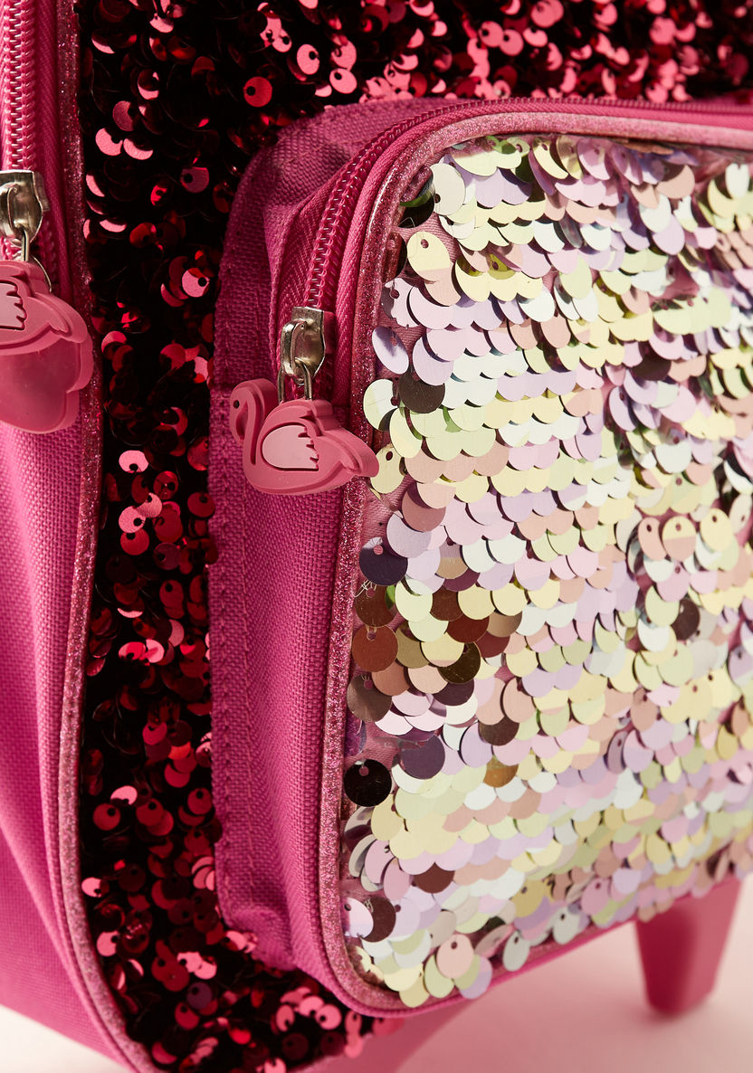 Juniors Sequin Detail 14-inch Trolley Backpack with Flamingo Zip Pulls-Trolleys-image-3