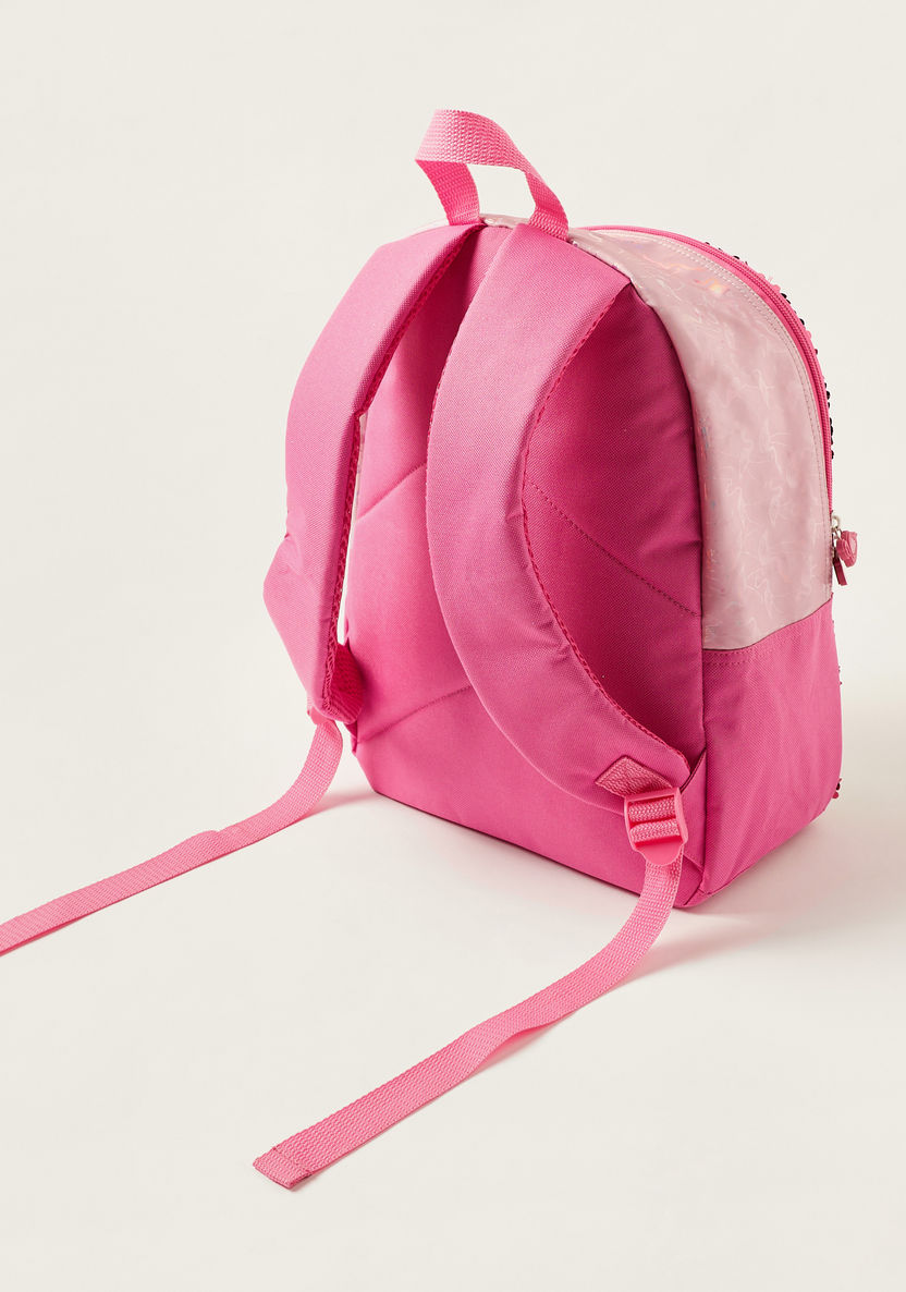 Juniors Sequin Detail 14-inch Backpack with Flamingo Zip Pulls-Backpacks-image-3