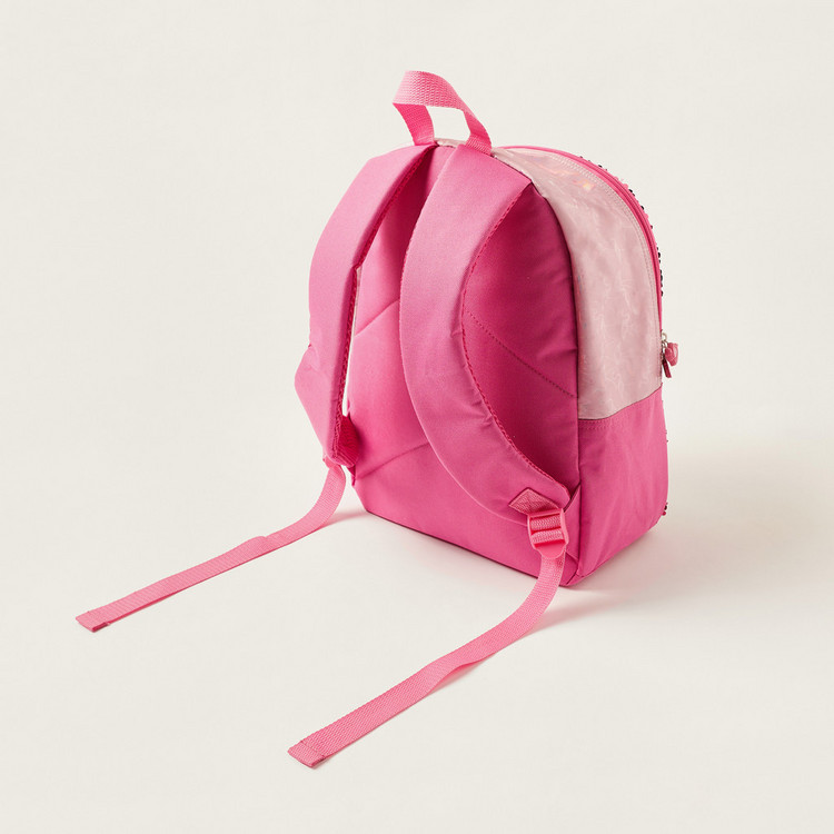 Juniors Sequin Detail 14-inch Backpack with Flamingo Zip Pulls