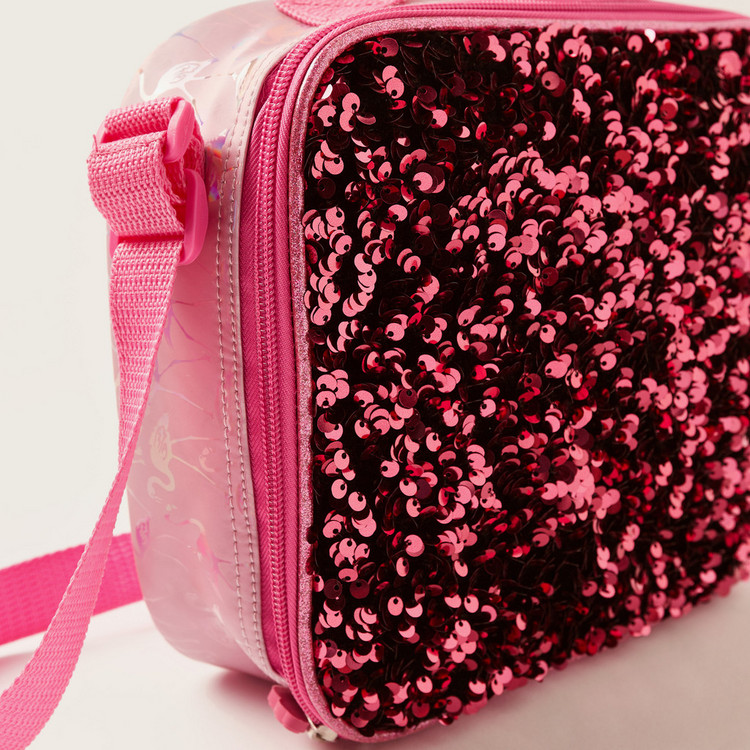 Juniors Sequin Embellished Lunch Bag with Adjustable Strap and Zip Closure