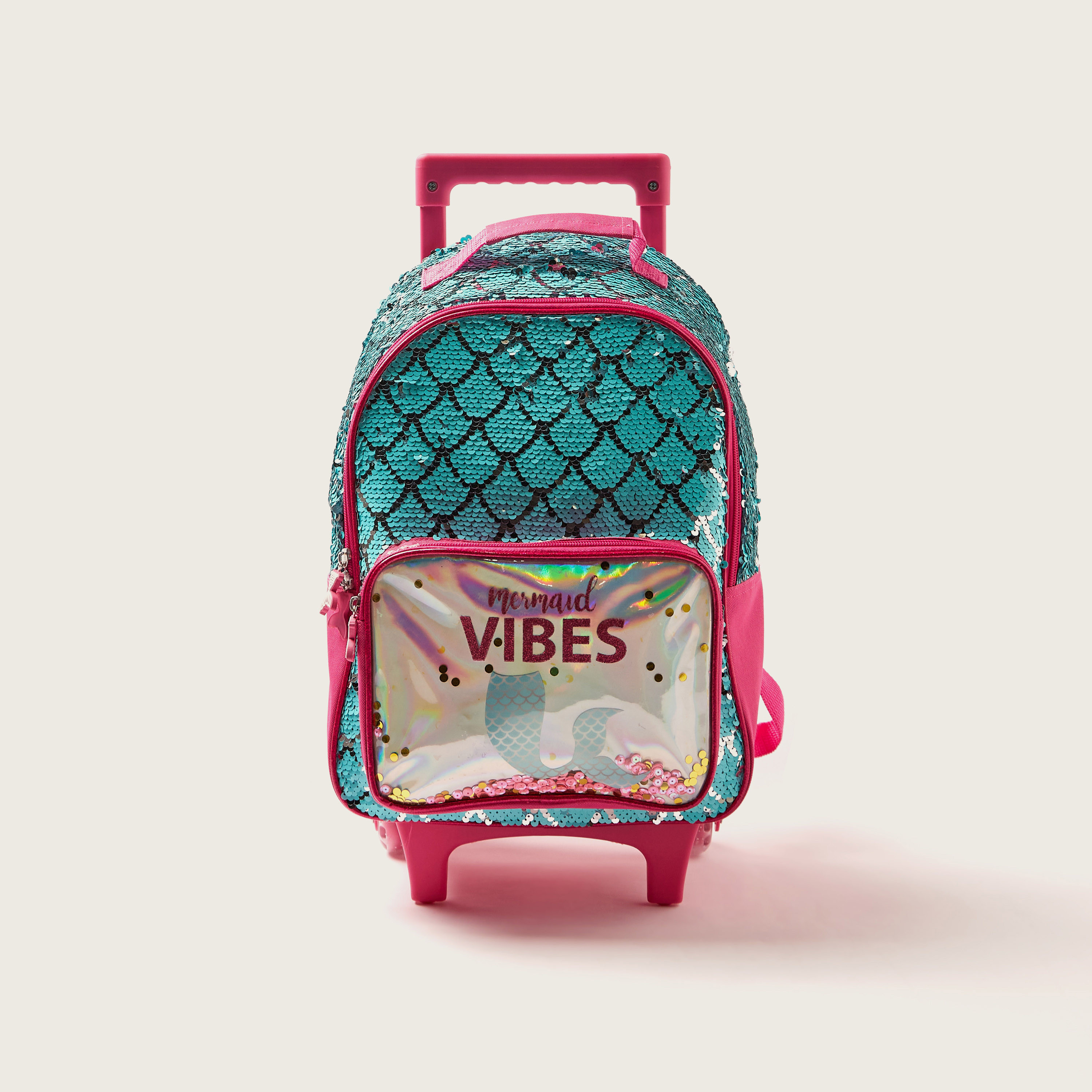 Juniors Mermaid Print Trolley Backpack with Sequin Detailing and Adjustable Straps - 16 inches-school-bagsandbackpacks-trolleybags-image-1