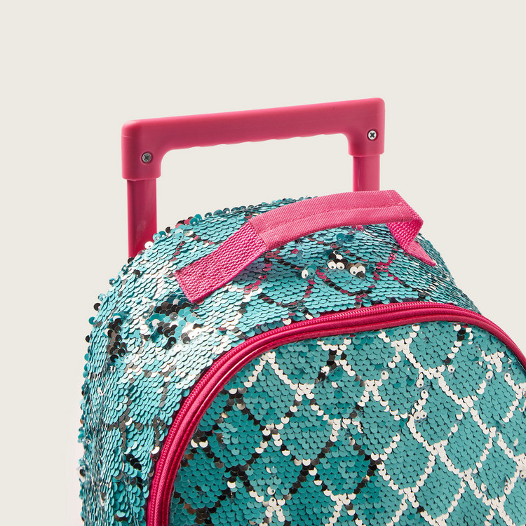 Juniors Mermaid Print Trolley Backpack with Sequin Detailing and Adjustable Straps - 16 inches