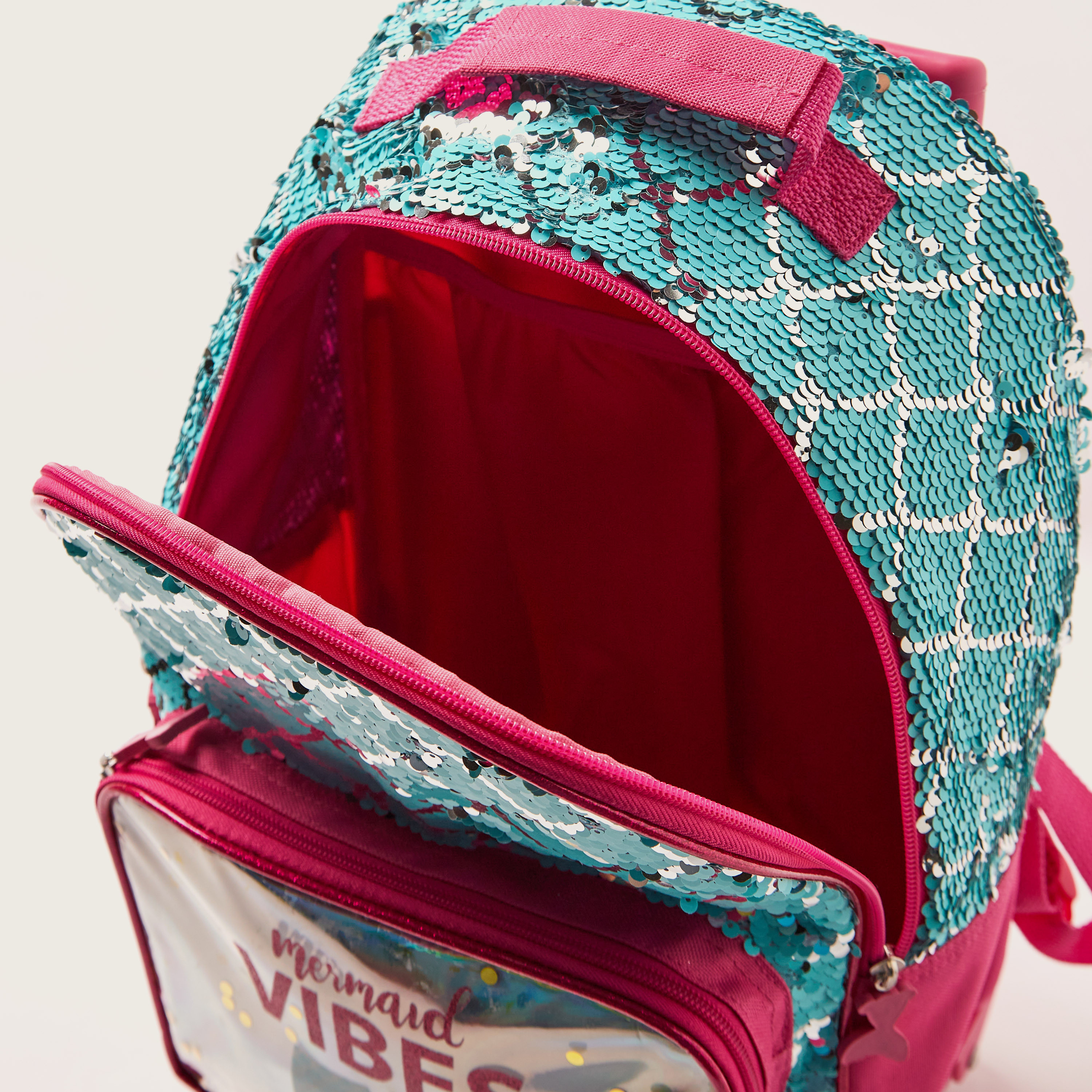 Juniors Mermaid Print Trolley Backpack with Sequin Detailing and Adjustable Straps - 16 inches-school-bagsandbackpacks-trolleybags-image-6