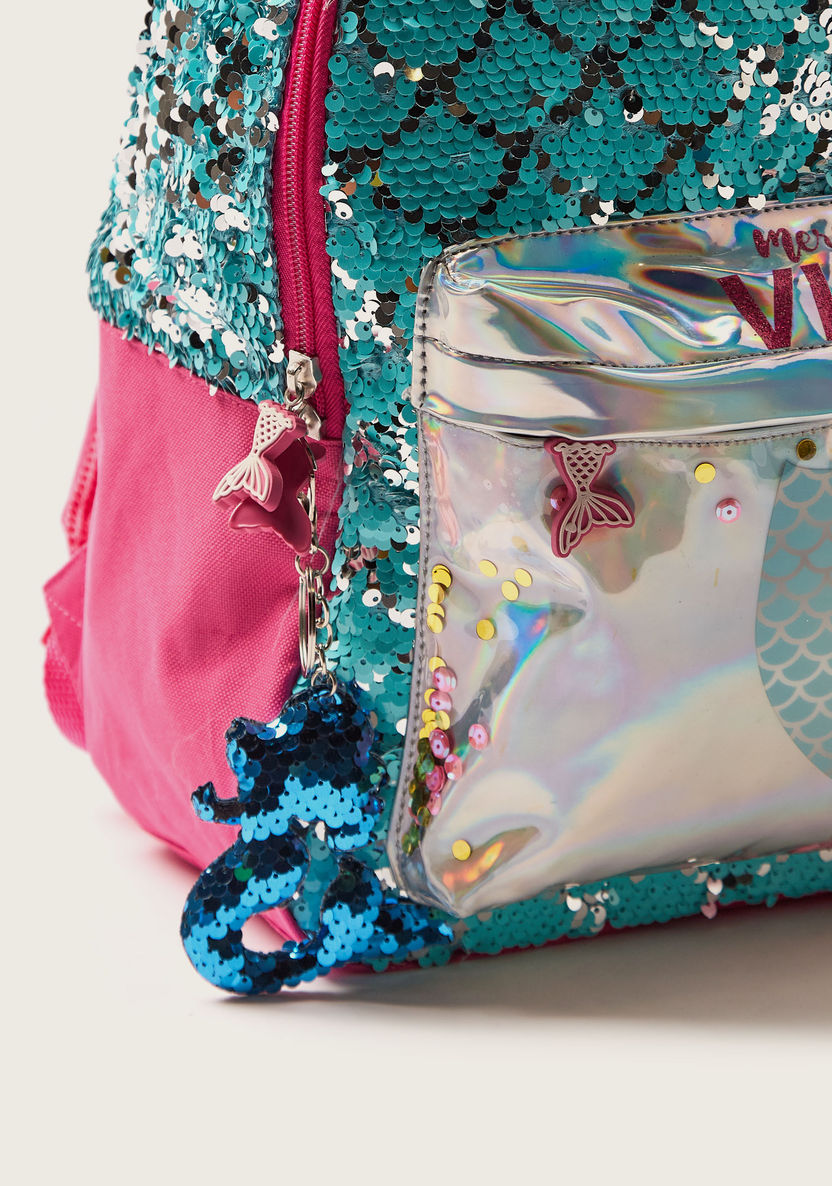 Juniors Mermaid Print 14-inch Backpack with Sequin Detail and Zip Closure-Backpacks-image-2
