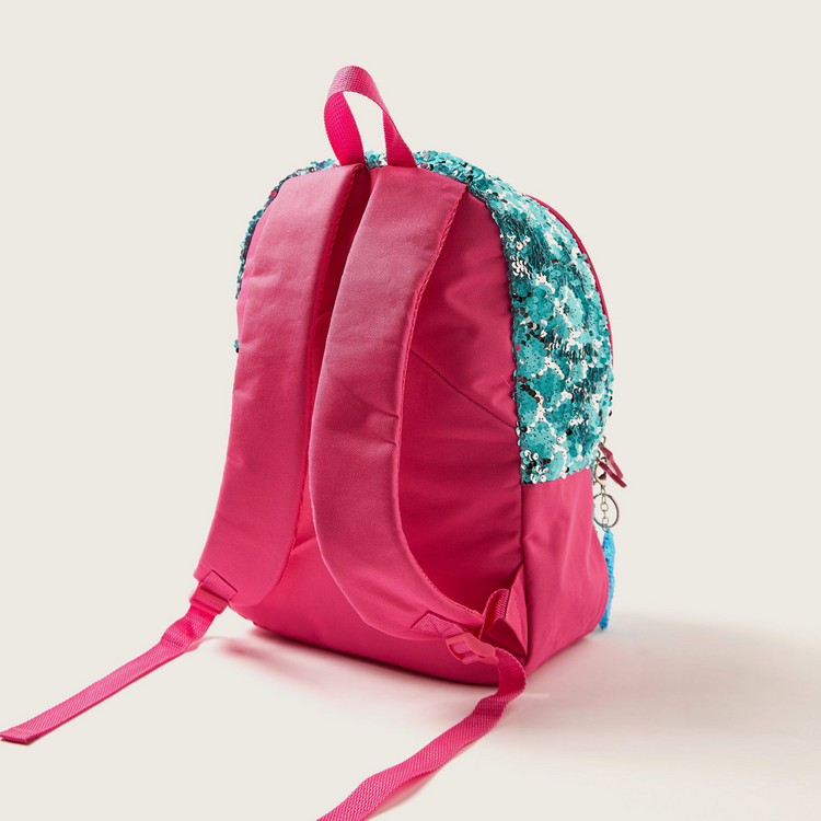 Juniors Mermaid Print 14-inch Backpack with Sequin Detail and Zip Closure
