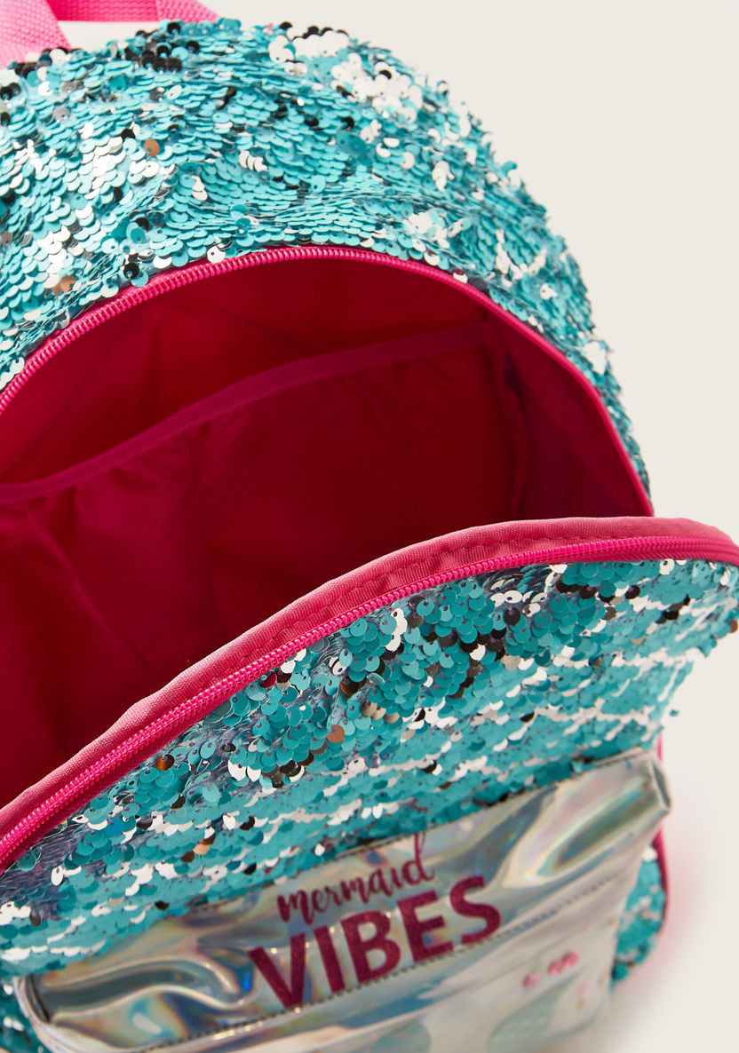 Juniors Mermaid Print 14-inch Backpack with Sequin Detail and Zip Closure-Backpacks-image-4