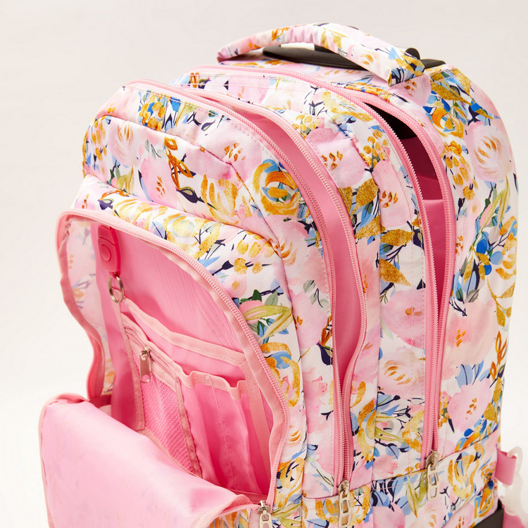 Juniors Floral Print 18-inch Trolley Backpack with Keychain