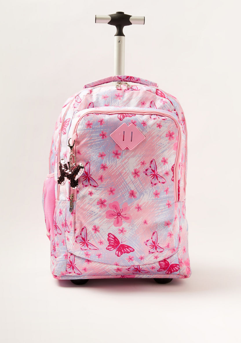 Juniors Butterfly Print 18-inch Trolley Backpack with Keychain-Trolleys-image-0