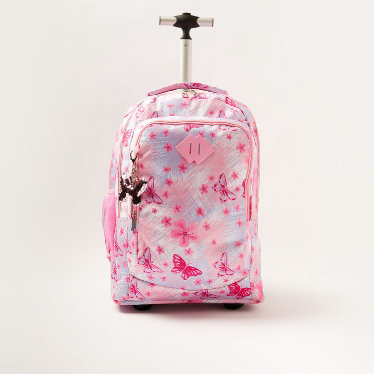 Juniors Butterfly Print 18-inch Trolley Backpack with Keychain