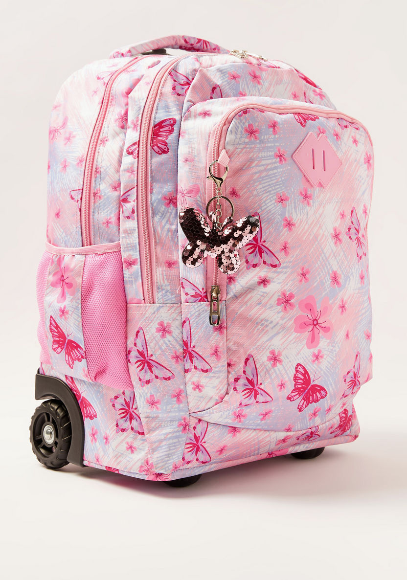 Juniors Butterfly Print 18-inch Trolley Backpack with Keychain-Trolleys-image-1