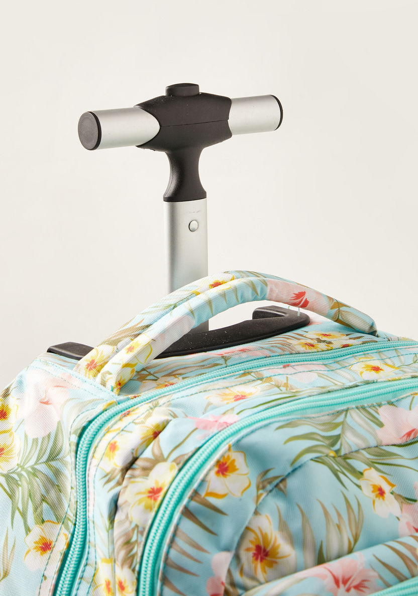 Juniors Floral Print Trolley Backpack with Keychain Charm - 18 inches-Trolleys-image-2