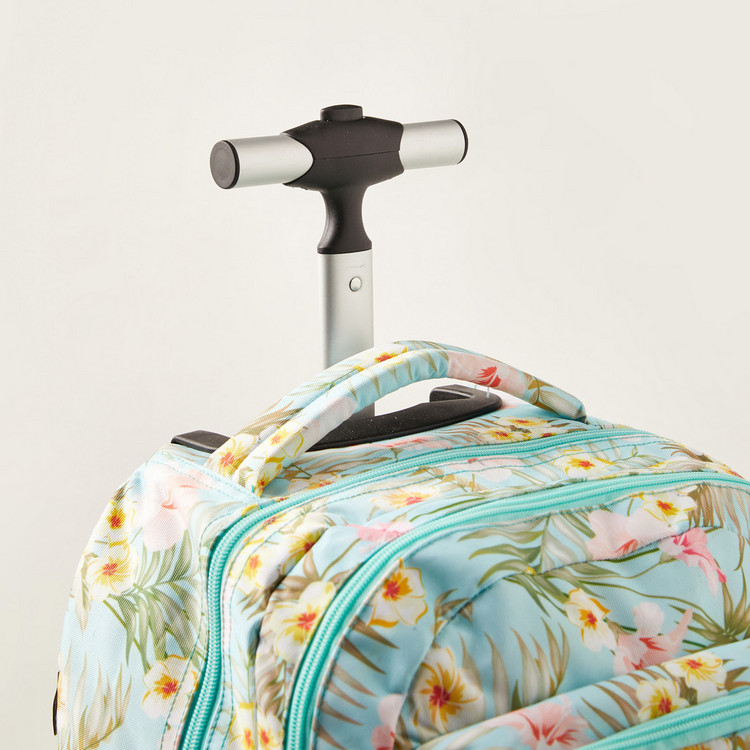 Juniors Floral Print Trolley Backpack with Keychain Charm - 18 inches