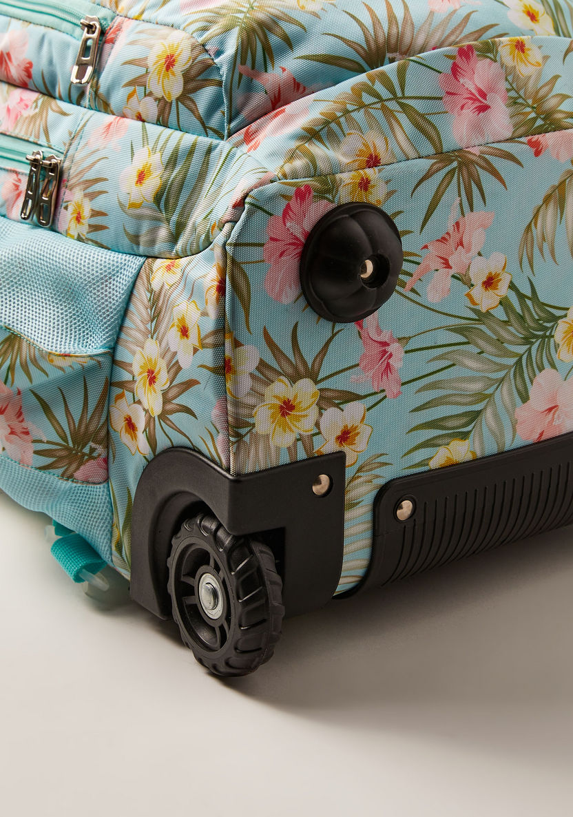Juniors Floral Print Trolley Backpack with Keychain Charm - 18 inches-Trolleys-image-4